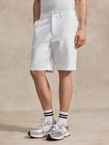 Courvante Manfinity Homme 男士纯色简约修身时尚休闲短裤，梭织面料，白色，男士款，情人节男士款，带拉链、抽绳和口袋，适合网球运动、休闲运动，父亲节礼物送给父亲和男友，男士服装 - 白色 - 查看 4