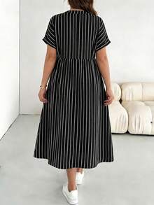 SHEIN Essnce Vestido casual de fiesta con cuello en V a rayas para mujer de talla grande - Multicolor - Ver 2