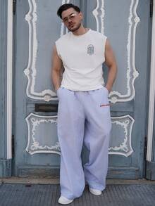 LEOGASHI LEOGASHI 男士休闲波浪图案白色背心，带抽绳和松紧腰设计，适合夏季 - 白色 - 查看 5