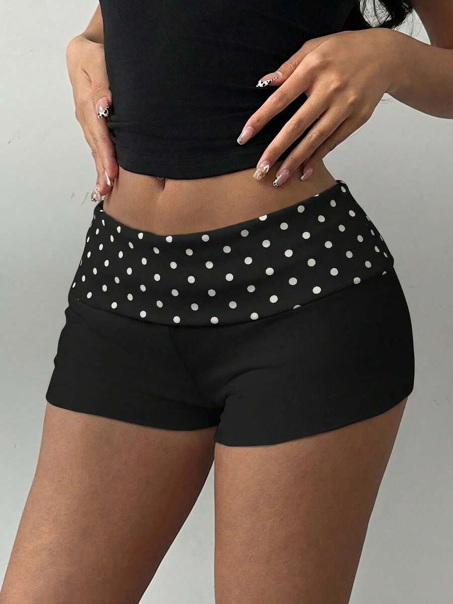 SHEIN BASICS 休閒簡約優雅通勤百搭保暖黑白圓點拼接運動長褲