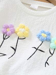 Genkimix Kids Bộ 2 món cho bé gái, gồm áo crop top tay ngắn cổ tròn in hình bướm và quần short denim cạp chun họa tiết hoa, thích hợp mặc hàng ngày, đi chơi cuối tuần, dự tiệc, đi học. - Màu xanh lam - Xem 4