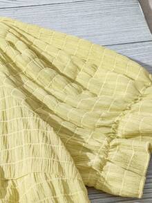 SHEIN VCAY Plus Size Summer Casual Solid Color Puff Sleeve Shirt - Light Yellow - View 3