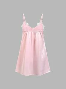 Sunnyshic Lace Satin Slip Dress For Women Date Night Night Out Pink Summer Cute - Baby Pink - View 4