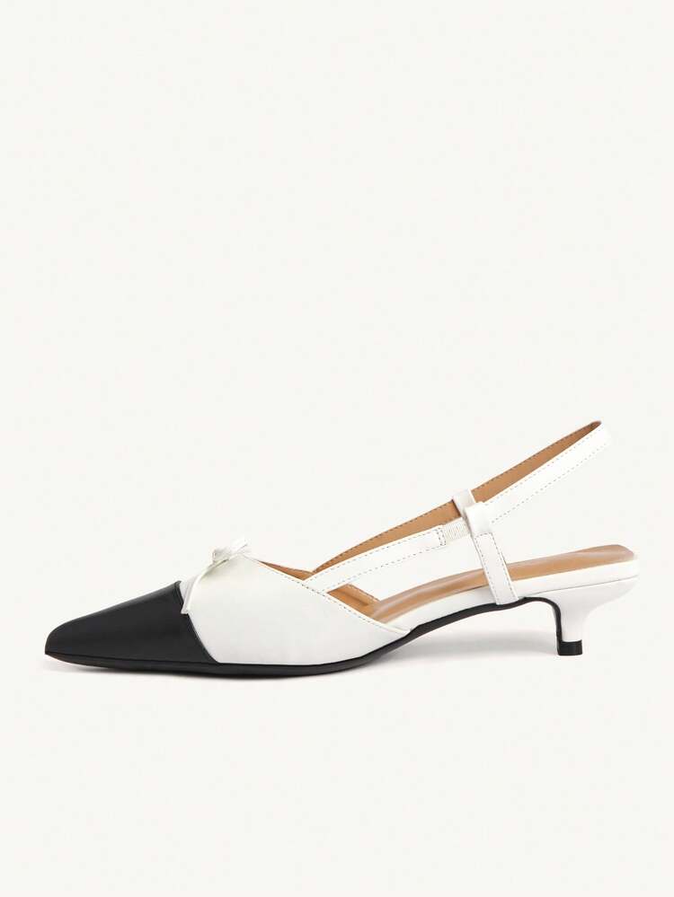 CUCCOO CHICEST Black And White Color Matching Kitten With Bow Pointed Slingback Banquet Women's Shoes Summer Shoes Wedding Shoes Bride Shoes