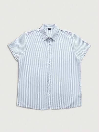 Courvante 男士休闲条纹短袖衬衫，夏季