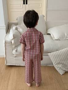 DAZY Leichte Jungen-Pyjamas Sommer Neu Farbblock Gestreift Junger Junge Schlafanzug Set, Jungen Loungewear - Bordeaux - Übersicht 2