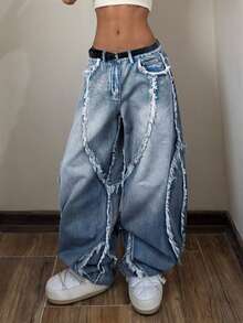 StreetHx Damen Casual Alltags Jeans mit Taschen und ausgefranstem Saum - Blau - Übersicht 7