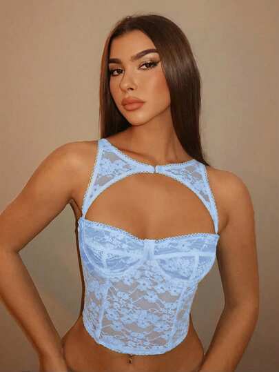 SHEIN BAE Music Festival Holiday Black Removable Corset Top, Concert Outfits,Summer Top