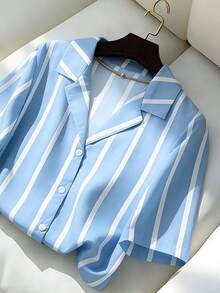 Franclia New V-Neck Slimming Short Sleeve Blouse For Women, Spring/Autumn - Multicolor - View 3