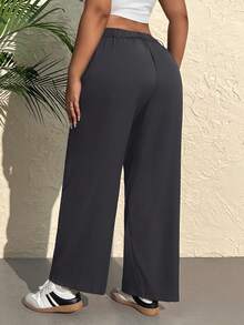 SHEIN EZwear Große Größen Lose Plissee Weite Bein Lässig Hose, Einfarbig Dunkelgrau, Herbst/Winter - Dunkelgrau - Übersicht 9