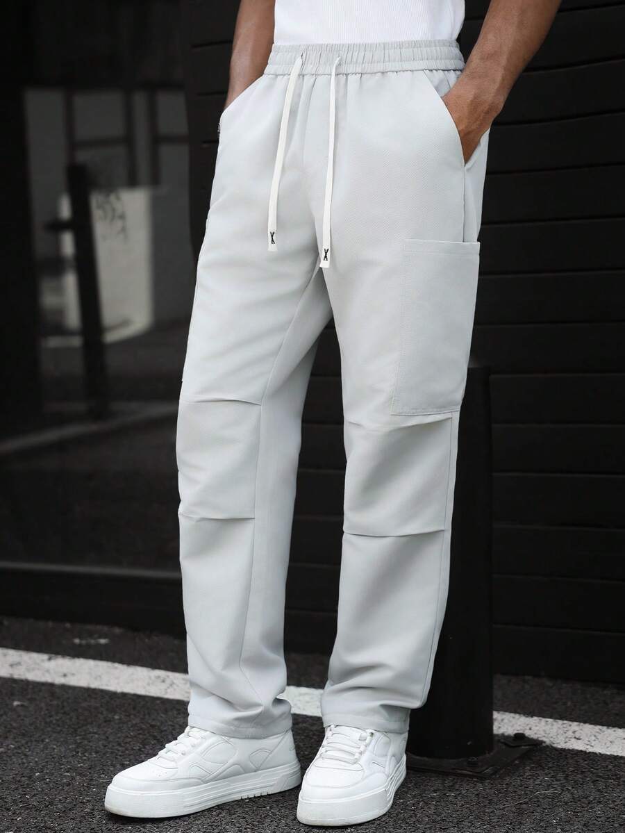 SLATEMANN Men's Drawstring Waist Pockets Casual Versatile Daily Wear Pants - Beige - View 1