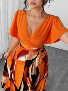o redondo, estampado geométrico irregular, colorido, elegante, de alta gama, de estilo casual, de viaje, de vacaciones en la playa, bohemio, para mujer de talla grande, para primavera/verano - Naranja - Ver 5