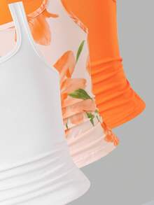 Girls' White Camisole 3 Pieces Set, Soft Fabric, Minimalist & Fashionable Style, Suitable For Wearing Outwardly Or As Layering, Versatile For Daily Outings To Showcase Girls' Sweet Elegant - Multicolor - View 4