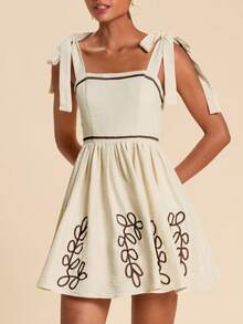 Travachic 撞色刺绣连衣裙、度假装、波西米亚风、乡村音乐会装、节日庆典装、女士沙滩装、女士夏季装、复古富贵风、毕业礼服、夏季阳光连衣裙、女士生日礼服、波西米亚优雅碎花白色休闲夏季度假装、休闲优雅女士度假装、亮片女士嘉年华、情人节、婚礼派对、音乐节装 - 杏色 - 查看 4