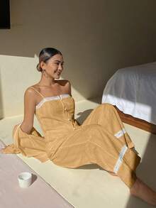 DAZY 3件套度假风波点纹理面料女士睡衣套装，适合春夏穿着 - 卡其色 - 查看 6