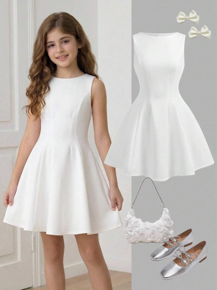 Girlism Kids Summer Squishy Tween Girls Elegant White Princess Dress, Suitable For Family Gatherings, Parties, And Events Cute Dress White Dress With Bow White Dress Elegant Outfitwhite Dress Prom Dresses Vestidos Elegantes Para Fiesta - White - View 1