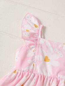 SHEIN Đầm xòe không tay màu hồng mùa hè cho bé gái. Thiết kế cài khuy bên hông đầy tinh nghịch. Băng đô nơ cùng màu. Họa tiết hoa toàn thân vui nhộn và dễ thương với màu sắc nhẹ nhàng. Thích hợp cho những buổi đi chơi hàng ngày. Trang phục cho bé gái. Ootd (trang phục thường ngày). - Hồng - Xem 5