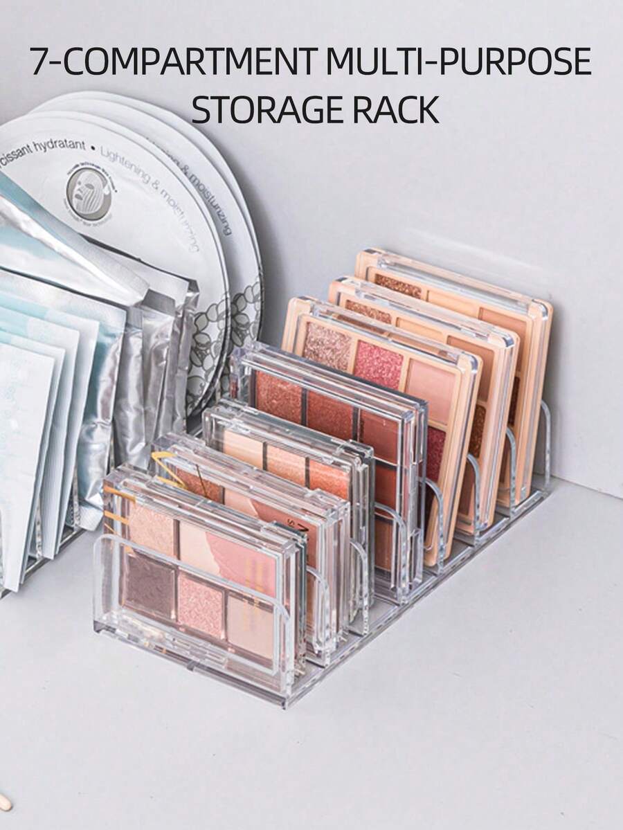 Klimonla 1pc Clear Acrylic Storage Box For 7-Grid Eye Shadow Palette, Can Be Used For Tools Storage, Dustproof. Suitable For Storing Powder, Eye Shadow, Blush & Other Cosmetics, With Drawer Separator Box, Desktop Makeup Display Box,Room,Home,Bedroom,Bathroom - Clear - View 1