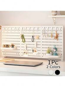 1 pieza Organizador de pared de tablero perforado negro, estantería de almacenamiento multifuncional de pared, adecuado para sala de manualidades, baño, despensa, oficina y juegos, solución de pared colgante para auriculares, teclados y consolas de juegos, estantes de utilidad - Multicolor - Ver 1
