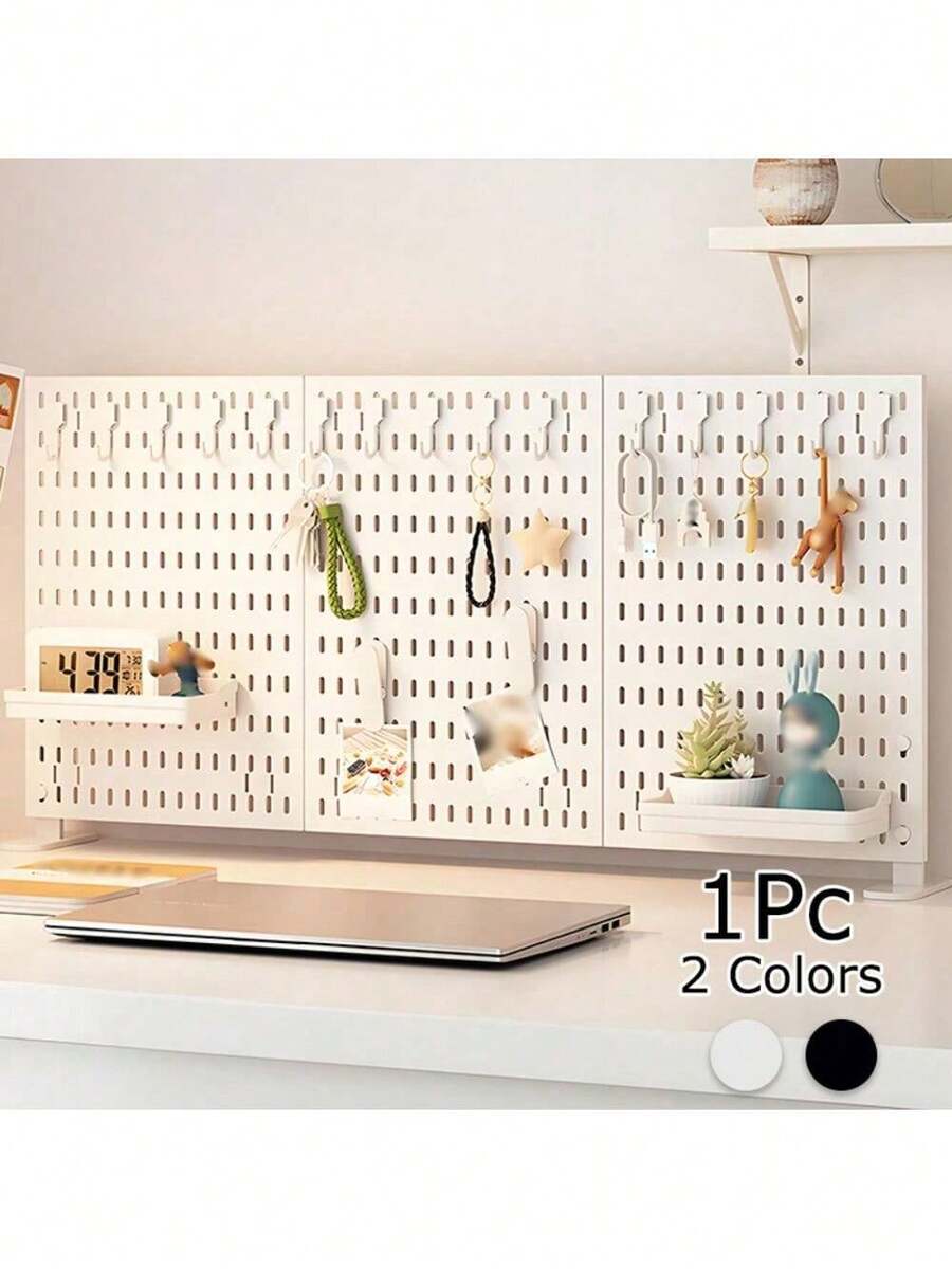 1 pieza Organizador de pared de tablero perforado negro, estantería de almacenamiento multifuncional de pared, adecuado para sala de manualidades, baño, despensa, oficina y juegos, solución de pared colgante para auriculares, teclados y consolas de juegos, estantes de utilidad - Multicolor - Ver 1