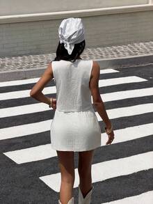 Muchica Women's Summer Street Rivet Detail Front Tie Blouse And Mini Skirt 2 Pieces Set - White - View 2