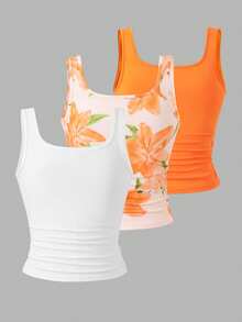 Girls' White Camisole 3 Pieces Set, Soft Fabric, Minimalist & Fashionable Style, Suitable For Wearing Outwardly Or As Layering, Versatile For Daily Outings To Showcase Girls' Sweet Elegant - Multicolor - View 2