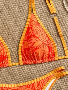 Swim Mod 2pcs/Set Women Summer Beach Vacation Swimsuit, Cute Random Print Triangle Cup Halter Bikini Top And Bottoms - Multicolor - View 3