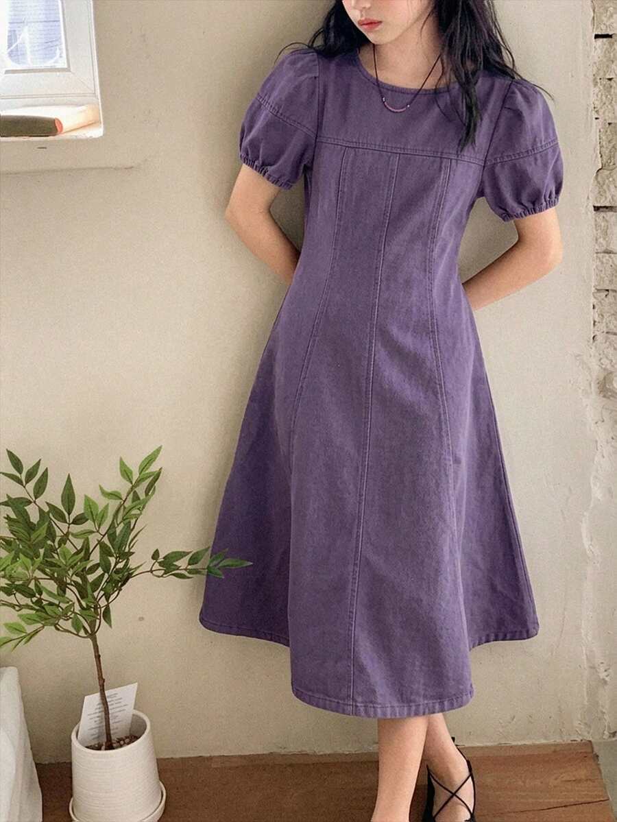DAZY Tween Girls Denim Short Sleeve Dress Sun Dresses For Girl - Mauve Purple - View 1