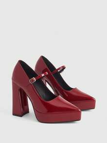 CUCCOO LuxiPop High-Heeled Thick-Soled Platform Fashionable And Simple Banquet Shoes - Burgundy - View 2