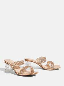 CUCCOO TILAWA Women's Fashion Crystal Glass Rhinestone Decor High Heel Sandals, Suitable For Outdoor Activities And Parties, Spring/Summer Shoes, Spring Break Easter Prom Heels Summer Shoes - Champagne - View 4