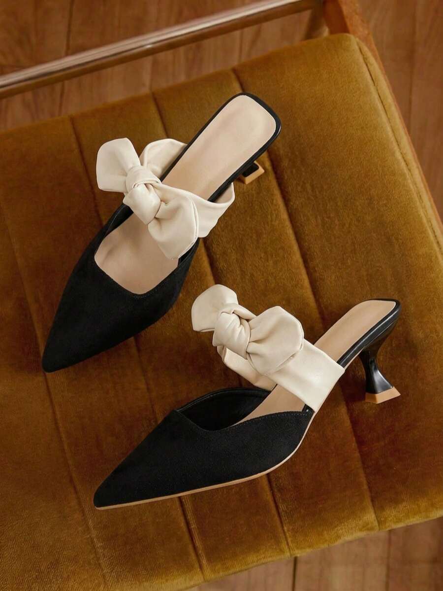 Women's Black French Bow-Knot Closed Toe High-Heeled Shoes Valentines,Elegant,Mule,Party Bride Shoes Wedding Shoes - Beige - View 1
