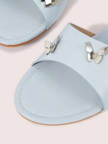 CUCCOO DOLLMOD Sandal nữ màu xanh dương thoải mái, Sandal hình bướm kim loại Sweet Wind. - Màu xanh lam - Xem 5