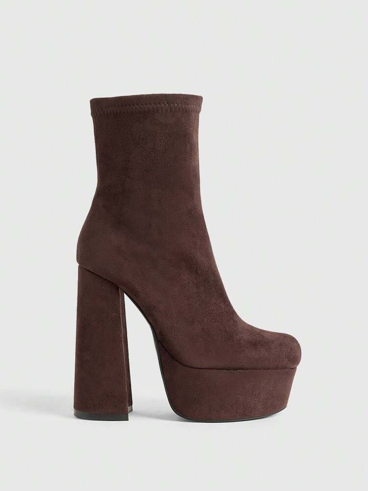 CUCCOO LuxiPop Women's Round Toe Waterproof Platform Boots, Fuzzy Material, Fashion Minimalist Comfortable Daily/Party Wear, Side Zipper Closure Solid Color Boots, Suitable For Vacation, Travel, 2000s Style