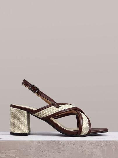 Styleloop 女士高跟凉鞋，简约休闲风，交叉绑带装饰，波西米亚风交叉绑带旅行鞋，适合度假、海滩、春夏休闲穿着