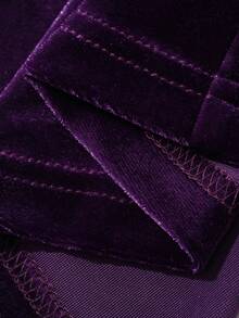 DAZY Autumn Lace Patchwork Square Neck Long Sleeve Cinched Waist Velvet Elegant Elegant Women's Mid-Length Dress - Purple - View 10