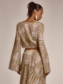 MUSERA V Neck Button Through Flowy Printed Cropped Top Coord Top Only Cute Summer Spring Sexy Going Out Beach Holiday Vacation Honey Tides - Multicolor - View 4