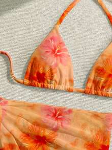 Soleia Bộ đồ bơi đi nghỉ mát dành cho nữ, thích hợp mặc đi biển, họa tiết hoa dâm bụt màu cam. - Nhiều màu - Xem 4