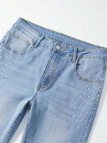 ROMWE MEN Street Life Men's Rhinestone Decorated Casual Jeans - Baby Blue - View 6