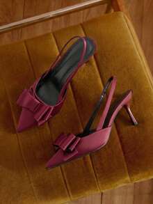 时尚百搭尖头低帮高跟鞋，时尚职业女鞋，优雅女士时尚一脚蹬高跟鞋 - 酒紅色 - 查看 2