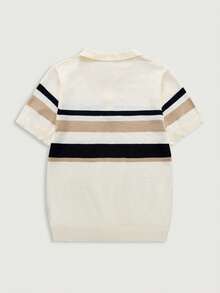 Courvante Men's Striped Pattern Casual Versatile Short Sleeve Knit Polo Shirt, Golf, Summer, Father's Day Gift - Apricot - View 4