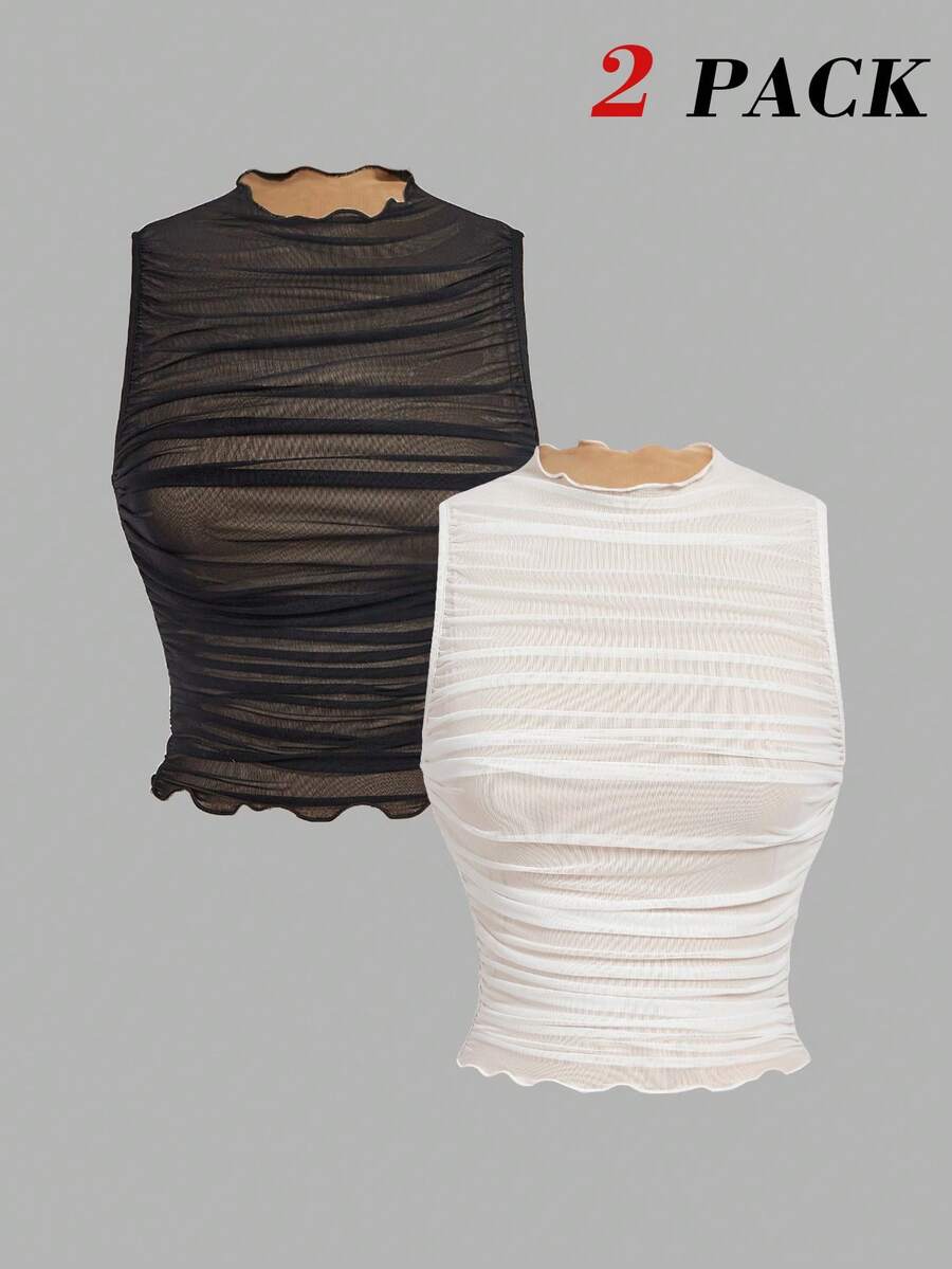 SHEIN MOD 2件装女士背心和吊带衫 - 黑與白 - 查看 1