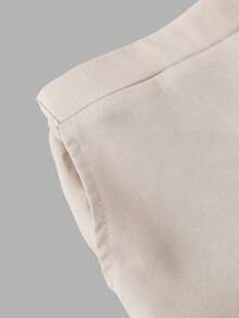 Set de 2 piezas de traje informal y elegante para niñas con chaleco de cuello redondo con lazo de contraste y pantalones cortos, para primavera/verano - Caqui - Ver 5