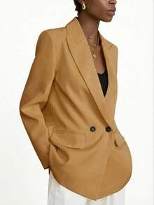 Aveloria Modichic Blazer Wanita Polos Minimalis untuk Pemakaian Sehari-hari dengan Kerah Double Breasted - Coffee Brown - View 6