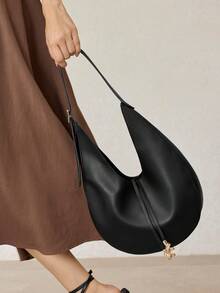 MOTF PREMIUM 女士极简主义软月牙形单肩包，适合通勤和购物 - 黑色 - 查看 8