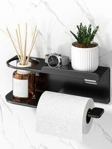 1 pieza Soporte de pared multifuncional para papel higiénico, estantería de almacenamiento de fragancias de baño, portarrollos de papel, organizador de pared de doble función para ahorrar espacio en la cocina y el baño, accesorios esenciales para el hogar - Multicolor - Ver 4