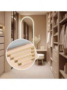 1 tay nắm tủ màu vàng mờ đơn giản, tay nắm ngăn kéo tủ bếp bằng hợp kim nhôm nguyên khối, phụ kiện nội thất kèm ốc vít. - Vàng - Xem 4