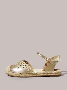 Styleloop Giày nữ màu vàng bóng, kiểu dáng cổ điển, họa tiết hoa rỗng, giày bệt thêu, giày sandal kiểu ngư dân, giày đi nghỉ mát, phong cách bohemian. - Vàng 1 - Xem 2