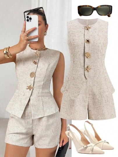 Ellevyn 2pcs Women's Commuting & Casual Two Pieces Outfits Womens Summer Outfits Women Spring Outfit Outfit Summer Chic Outfit