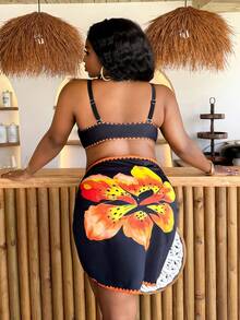 Slaydiva Plus Size Floral Print Swimwear Set - Multicolor - View 5