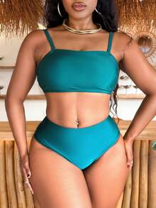 Slaydiva Ensemble de 3 pièces de maillot de bain pour femmes grandes tailles, débardeur, bas triangle, maille imprimée avec ceinture, convient pour la plage, la piscine, les vacances - Multicolore - Voir 6